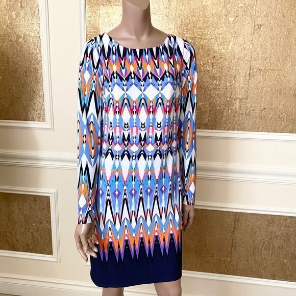 Vince Camuto colorful graphic pattern midi dress 8 - Picture 2 of 14